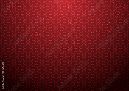 Abstract red hexagon pattern background with particles technology futuristic