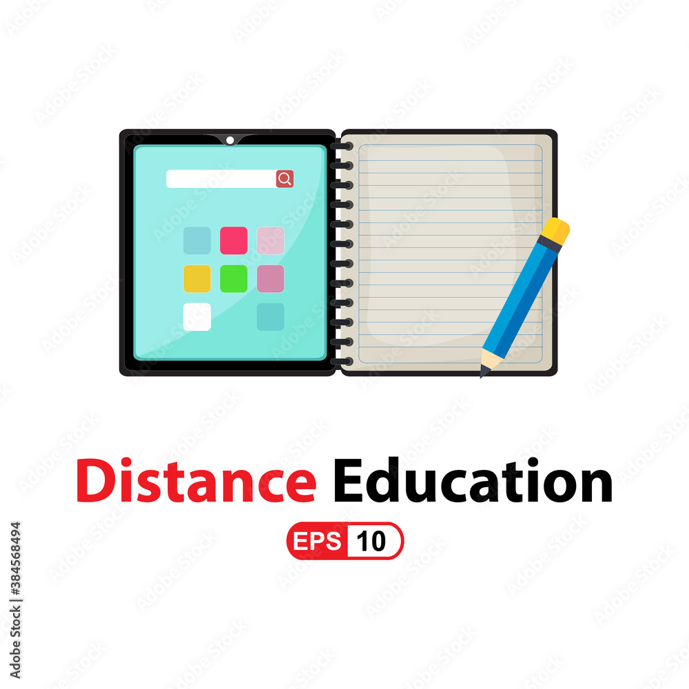 The Digital online education app is taught all over the world by phone on a mobile website. the concept of social distance. decor by the book lecture pencil mobile.Flat vector illustration The Digital online education app is taught all over the world by phone on a mobile website. the concept of social distance. decor by the book lecture pencil mobile.Flat vector illustration