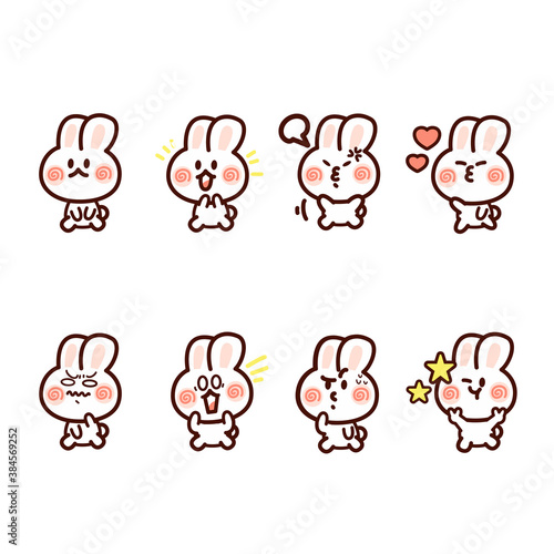 Fototapeta Naklejka Na Ścianę i Meble -  Lovely And Cute Little Rabbit Bunny Expression Doodle Sticker Set 1 Premium Vector