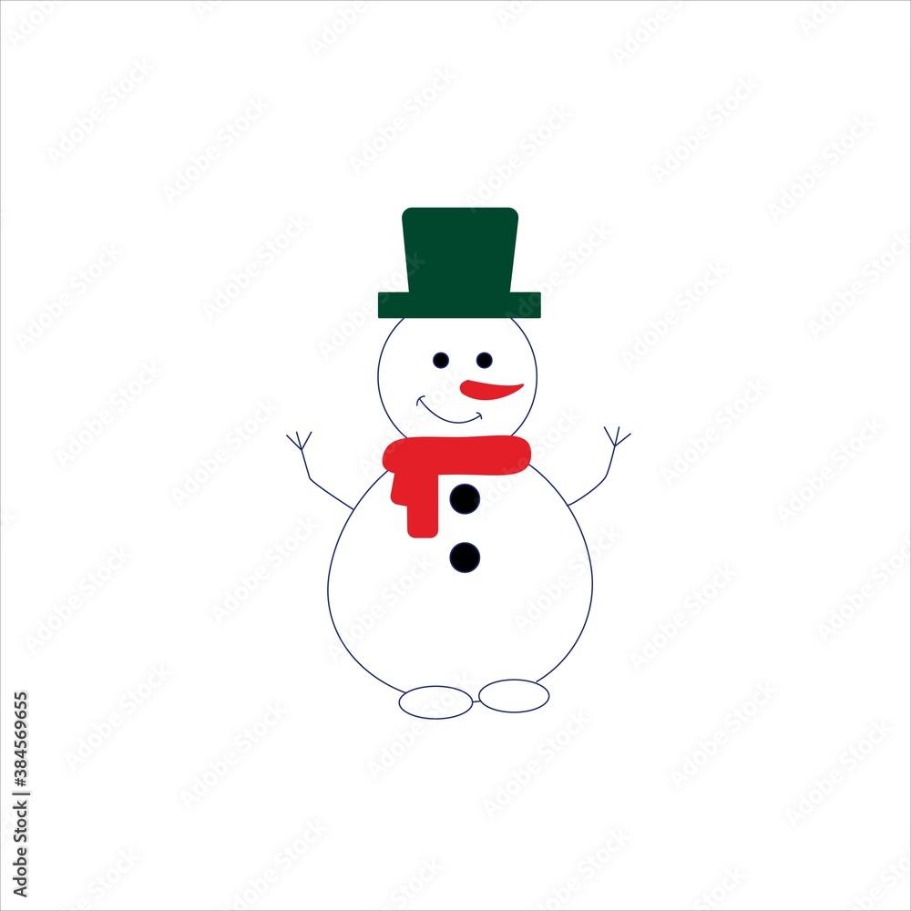 Snowman, icon of a snowman in a top hat, vector object isolated on a white background, winter character.