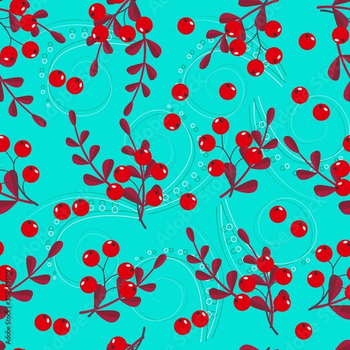 Wallpaper Mural Seamless pattern of red berries with burgundy leaves on a colored background, berry bright print, juicy fruit floral patterns, autumn gifts, vector print. Torontodigital.ca