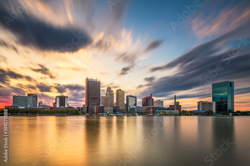 Toledo, Ohio, USA downtown skyline on the Maumee River photo