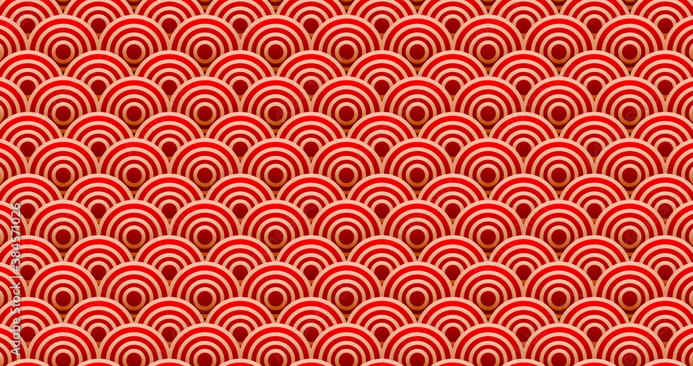 Chinese new year. Vector red abstract design. Japanese traditional background with waves