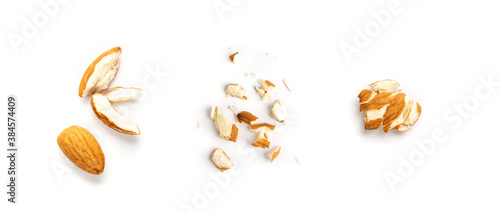 Crushed Almonds Isolated on White Background Closeup