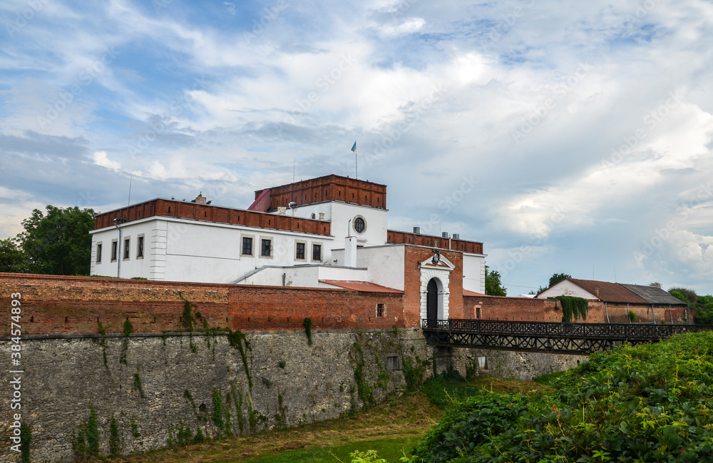 Bridge and fortress gate of the historical fortess of princess Ostrozhsky in the ancient Castle of Dubno, Rivne region, Ukraine.