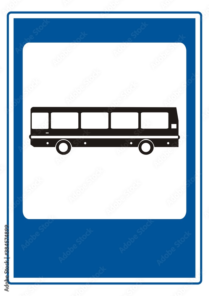 bus stop, black silhouette at white frame on blue background, vector icon bus stop, black silhouette at white frame on blue background, vector icon