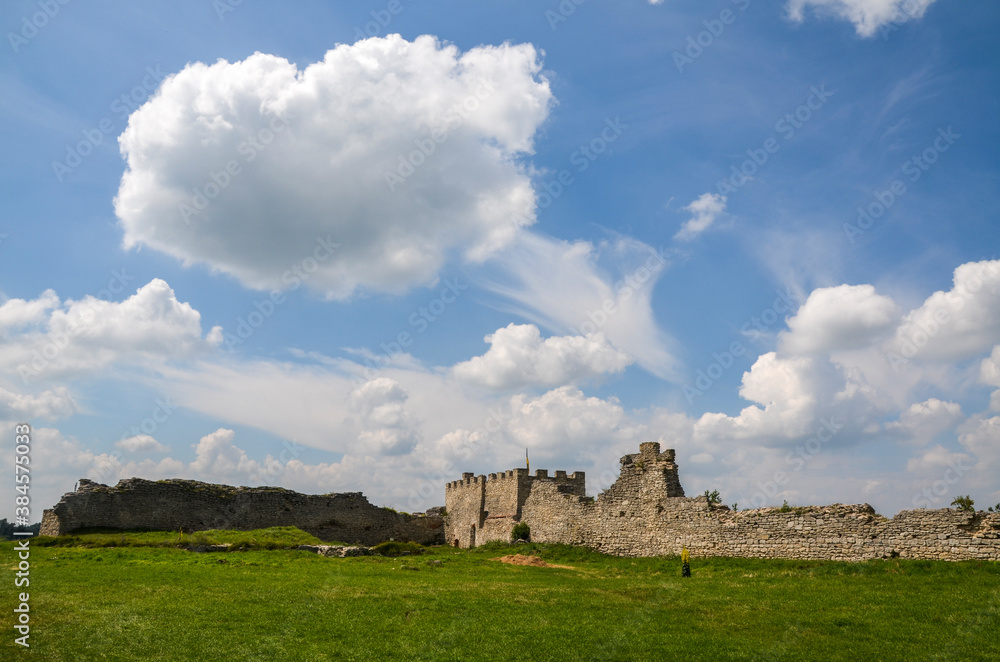 Ruins of the ancient wall of Kremenets Castle, located on Castle Hill. Kremenets city , Ternopil Region, Ukraine.Travel destinations and historic architecture in Ukraine