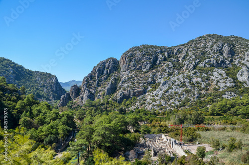 Wild mountains. Rocks and pine trees of the Taurus Mountains. Lycian way. Beautiful nature in Turkey