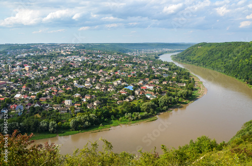 Dnister River and Zalishchyky city seen from viewpoint in Khreshchatyk village, Ukraine © Dmytro