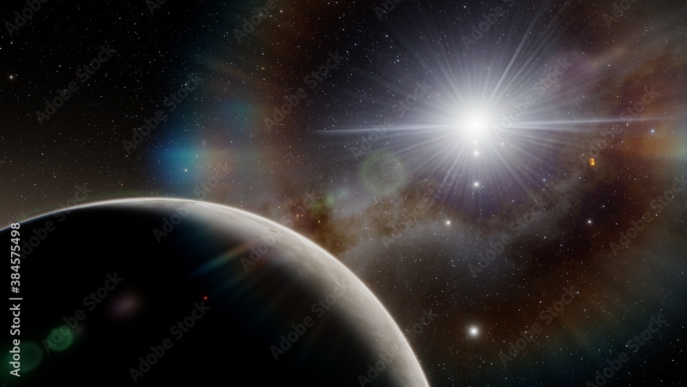 Fototapeta premium science fiction landscape abstract alien planets and space background 3d render