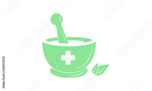 Pharmacy icon. Herbal pharmacy symbol. Linear illustration of mortar icon with bowl, ground spices, spice solution, condiments, spice bowl, ground spices.
