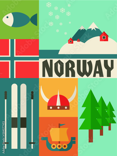 norway symbols vector icons flat