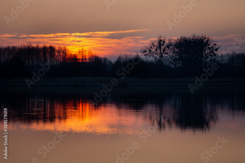 Beautiful sunset on Lake Stankow in Poland