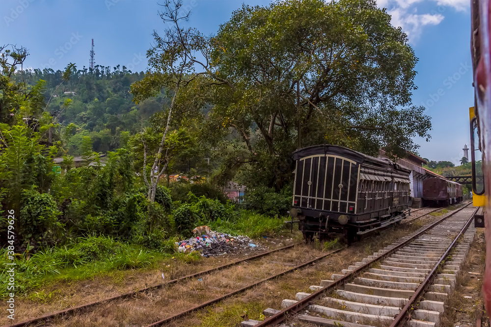 Disused rail stock in a siding near Ihalakotte railway station, Sri Lanka, Asia