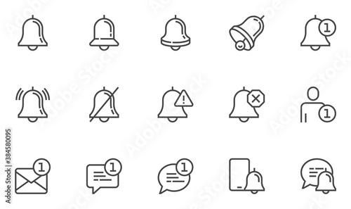 Notification Vector Line Icons Set. New Message, Bell Button, Unread Chat Speech and Email, Notice. Editable Stroke. 48x48 Pixel Perfect.