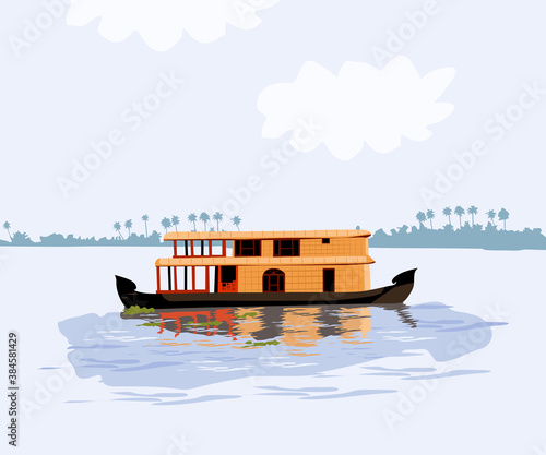 Kerala in South India house boat in backwater vector