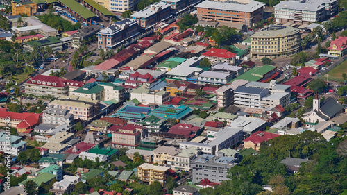 Aerial view of the downtown of Victoria, Mahe island, capital of the Seychelles from Dans Gallas viewpoint.
