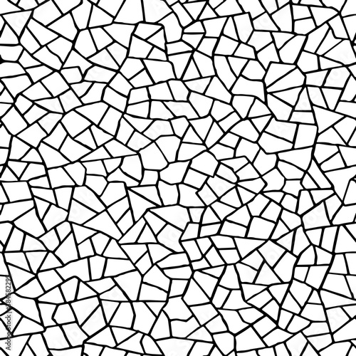  Seamless pattern. cracks texture white and black. Vector background. For design and decorate path, wall, backdrop. Endless  stone texture .Broken glass