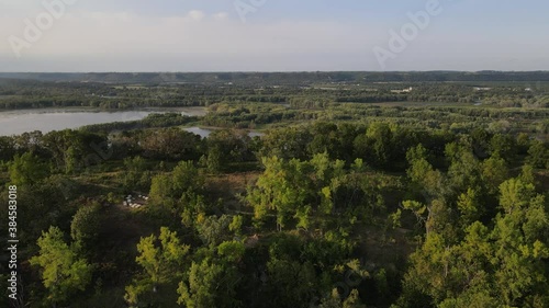 beautiful landscape in southern minnesota, bluffs, island and Misisipi river aerial view during summer time photo