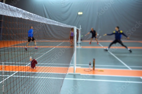 Net in the gym during the game of badminton