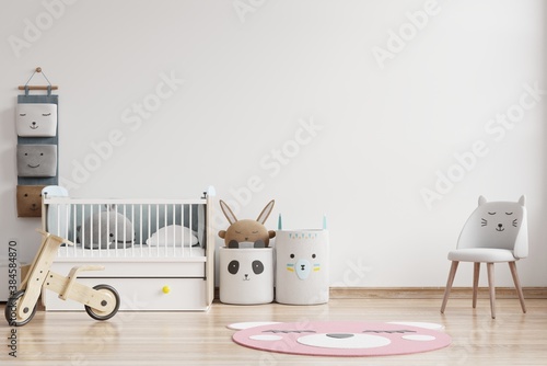 Mockup wall in the children's room on wall white colors background. photo