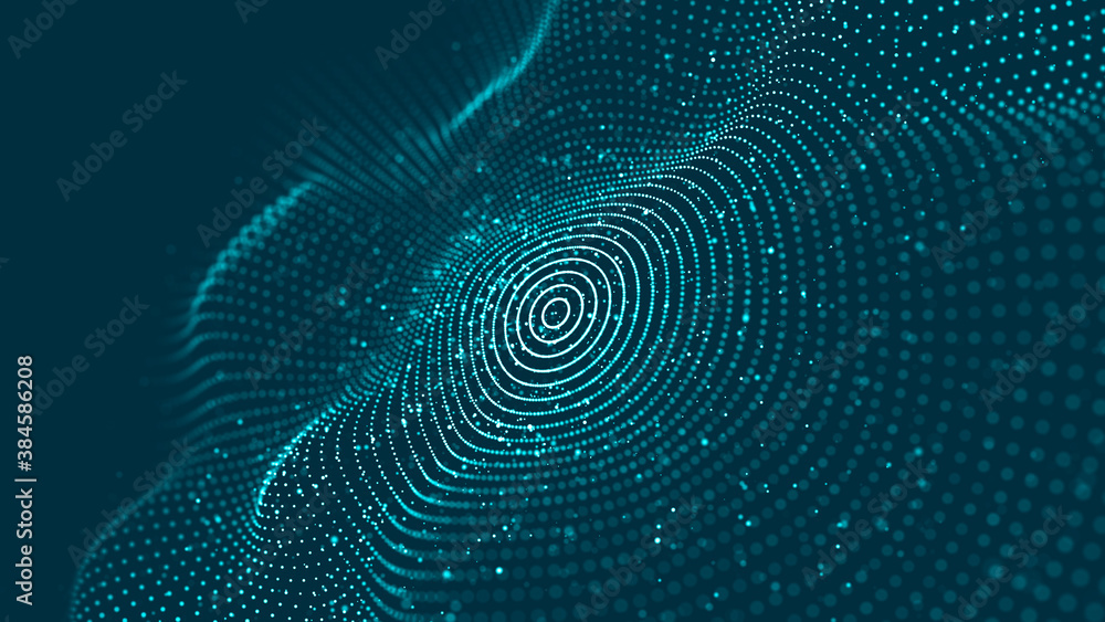 Abstract wave with moving dots. Flow of particles. Cyber technology illustration. 3d rendering Abstract wave with moving dots. Flow of particles. Cyber technology illustration. 3d rendering