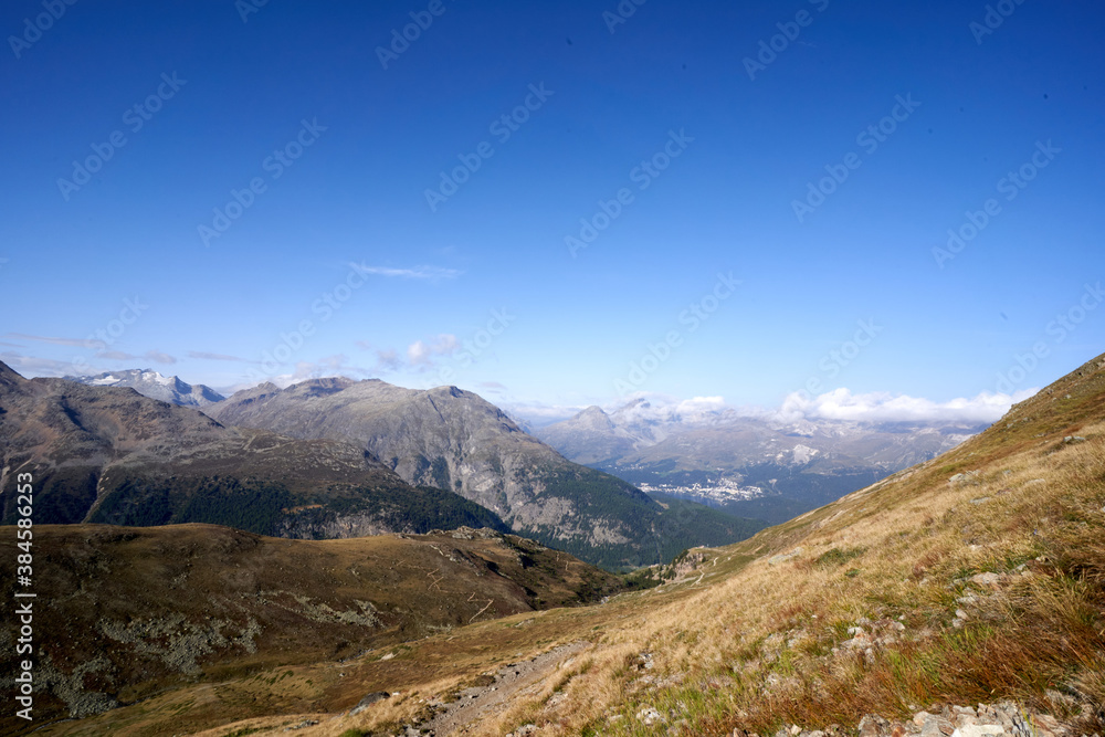 Switzerland Alps Graubuenden Mountain Scenery and St.Moritz with Lake