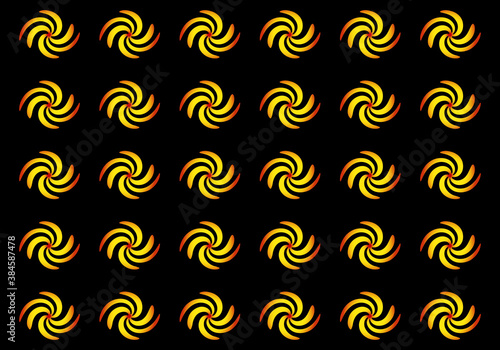 Estampado de remolinos en rojo y amarillo sobre fondo negro