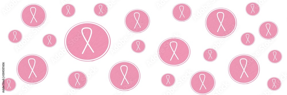 Breast Cancer Awareness month pink background, ribbon and speech bubble with quote for health care support. Banner	
