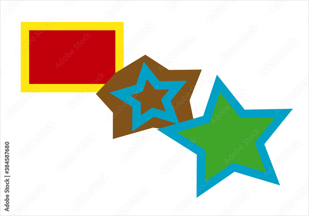 Fusión entre un rectángulo amarillo y rojo con una estrella azul y verde sobre fondo blanco Fusión entre un rectángulo amarillo y rojo con una estrella azul y verde sobre fondo blanco