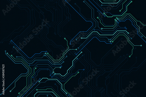 Circuit Board Modern Color Theme Digital Technology Vector Background. PCB Trace Scheme Data System Illustration Abstract Design