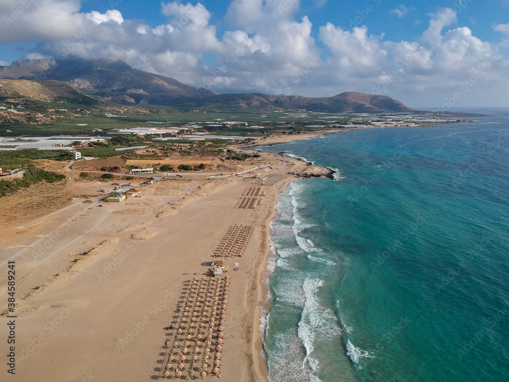 Aerial view on Falasarna beach on Crete island, Greece.