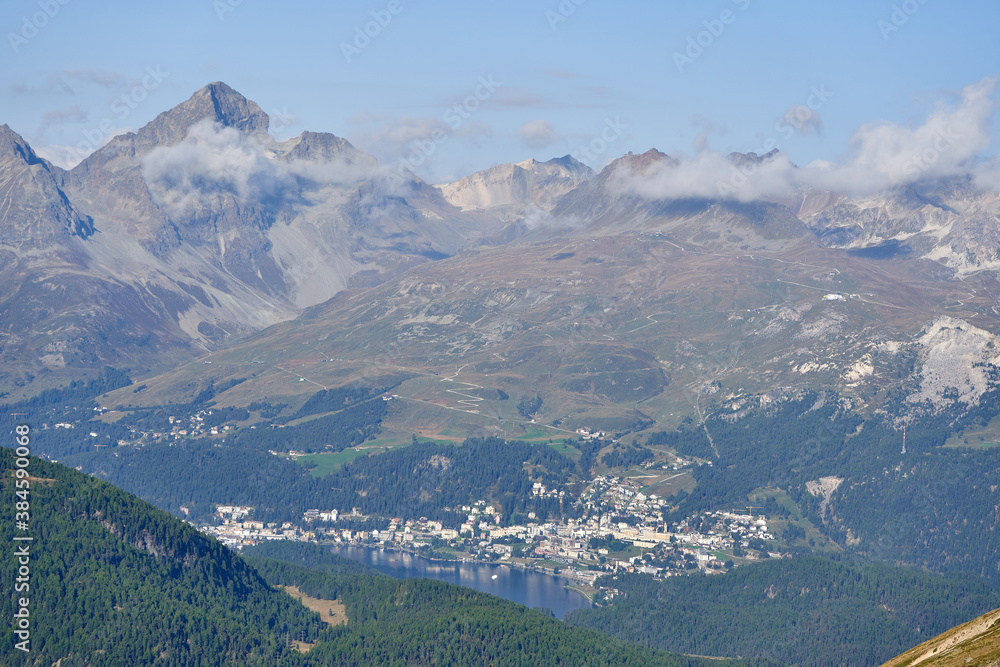 Switzerland Alps Graubuenden Mountain Scenery and St.Moritz with Lake
