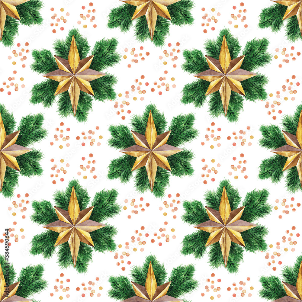 Watercolor background drawing with various festive attributes of new Year holidays and Christmas. Decorations, plants and sweets Watercolor background drawing with various festive attributes of new Year holidays and Christmas. Decorations, plants and sweets