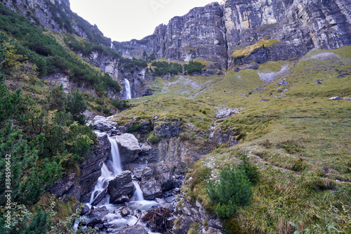 Switzerland Alps Graubuenden Mountain Scenery with Waterfalls Lag da Pigniu
