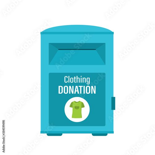 Clothing donation box isolated on white background. Charity donation, second hand things. Support service and humanitarian aid.