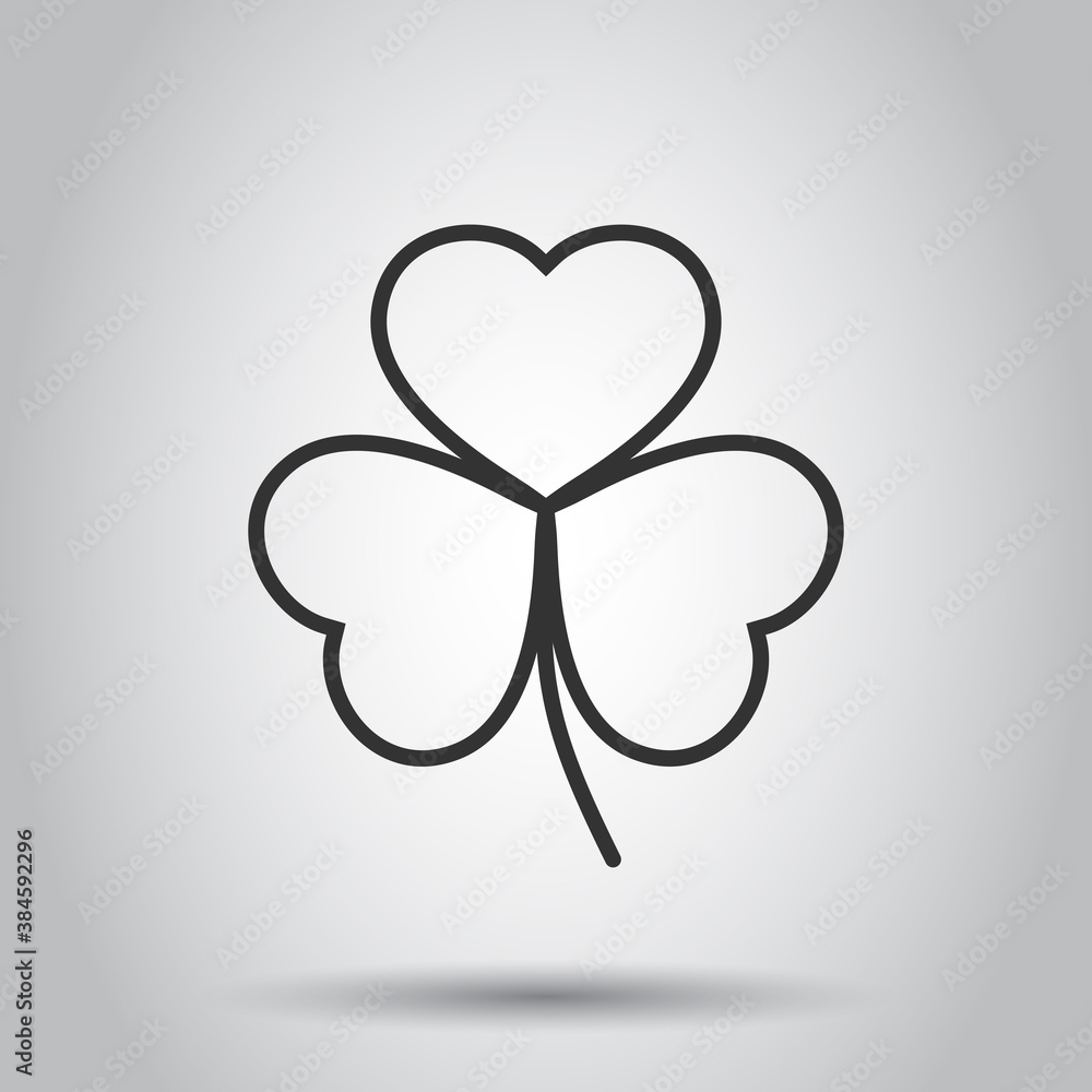 Three leaf clover icon in flat style. St Patricks Day vector illustration on white isolated background. Flower shape business concept. Three leaf clover icon in flat style. St Patricks Day vector illustration on white isolated background. Flower shape business concept.