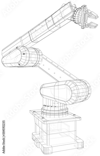 Industrial Robotic Arm Hand isolated on white. Technical wire-frame. Vector rendering of 3d.