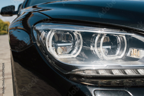 close up view of the front light in a luxury car