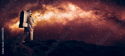 Fototapeta Naklejka Na Ścianę i Meble -  Astronaut doing space walk. Mars exploration.