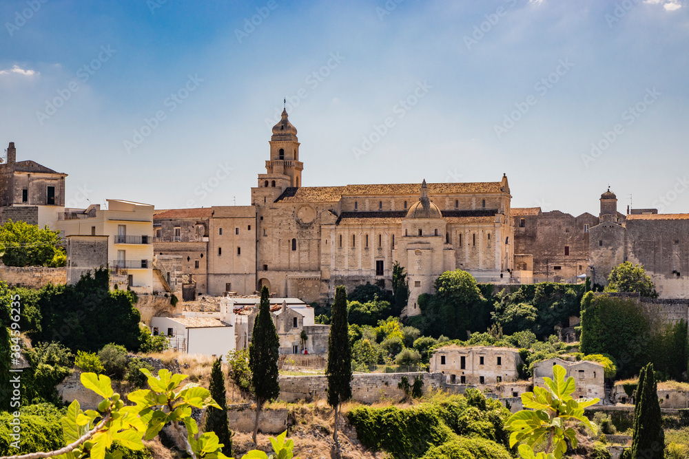Gravina in Puglia, Italy. The ancient cathedral of Santa Maria Assunta, with its bell tower, apse and dome.