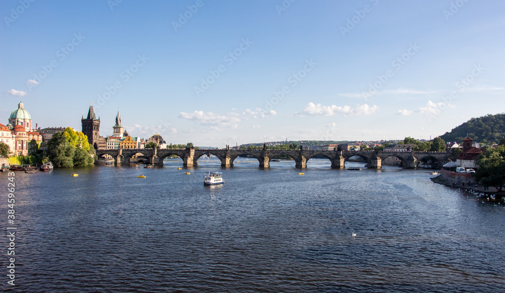 Charles bridge prague sunny panorama czech republic