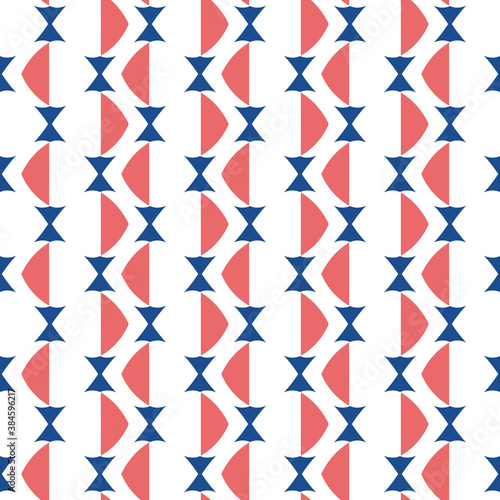 Vector seamless pattern texture background with geometric shapes  colored in blue  red  white colors.