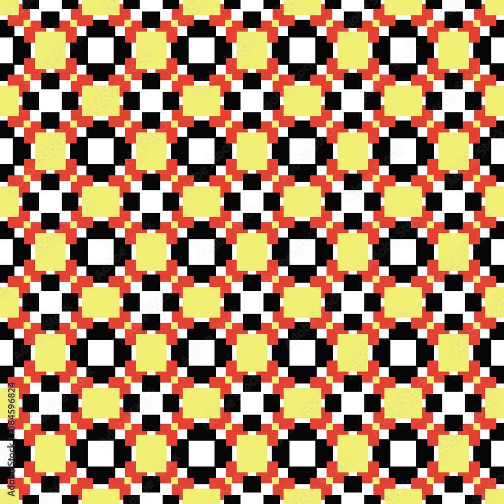 Fototapeta premium Vector seamless pattern texture background with geometric shapes, colored in yellow, red, black,white colors.