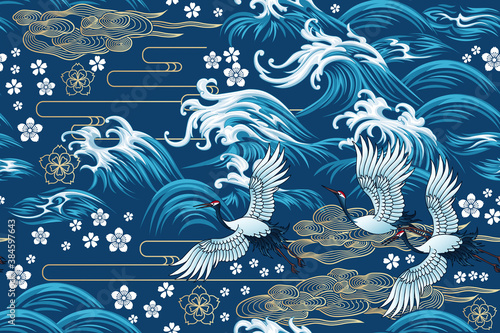 Oriental sea seamless decorative pattern