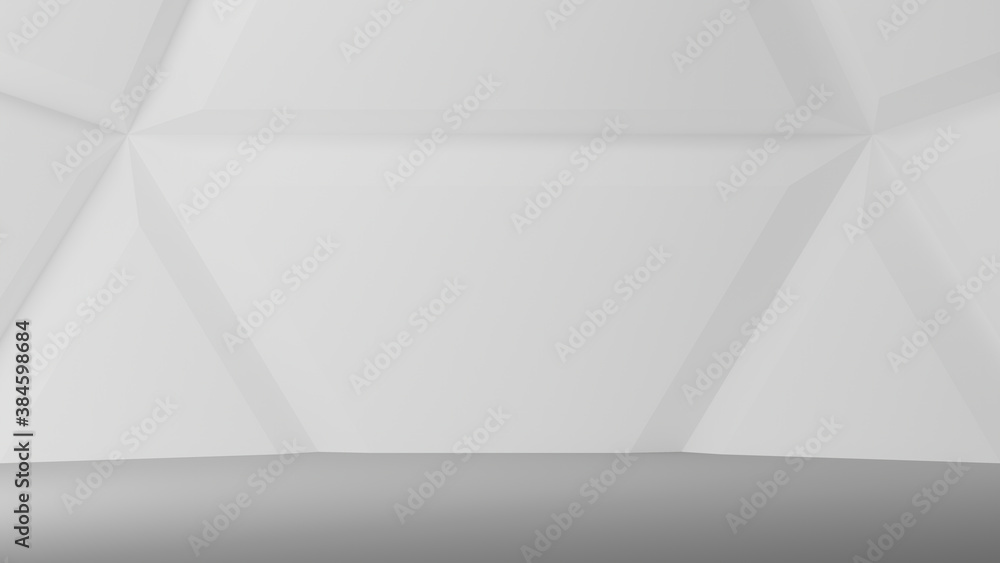 Background white wall and gray floor with geometric corners. Abstract white 3d interior with polygonal pattern on the wall. 3d illustration Background white wall and gray floor with geometric corners. Abstract white 3d interior with polygonal pattern on the wall. 3d illustration