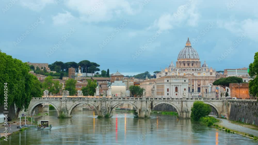 Time Lapse looking down River Tiber in Rome Italy at St Peter’s Basilica in Vatican City Time Lapse looking down River Tiber in Rome Italy at St Peter’s Basilica in Vatican City