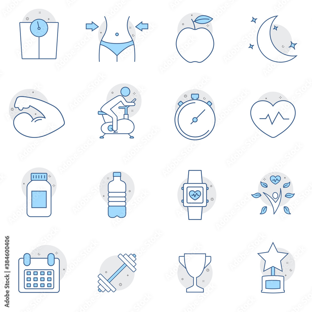 Fitness and healthy lifestyle thin line icons set. Gym equipment. Flat line style infographics. Premium symbols isolated on a white background. Fitness and healthy lifestyle thin line icons set. Gym equipment. Flat line style infographics. Premium symbols isolated on a white background.