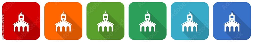 Religion, church icon set, flat design vector illustration in 6 colors options for webdesign and mobile applications