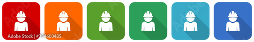 Engineer, worker, manager, employe icon set, flat design vector illustration in 6 colors options for webdesign and mobile applications